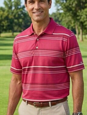 Chaps Stay Dry Golf Polo Shirt Men’s L Watermelon Red Moisture Wicking